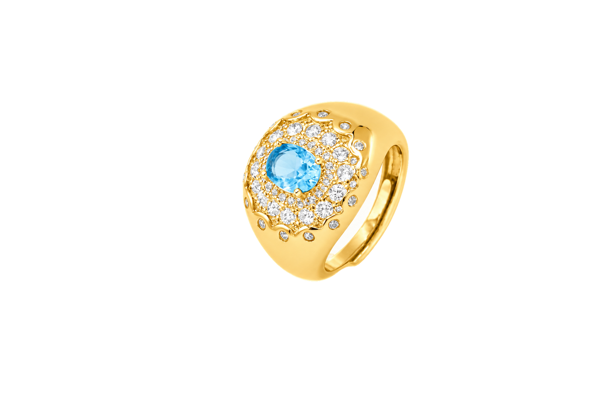 Anello Ersilia finitura oro giallo - pietra azzurro