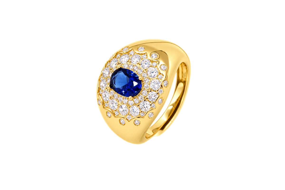 Anello Ersilia finitura oro giallo - pietra blu
