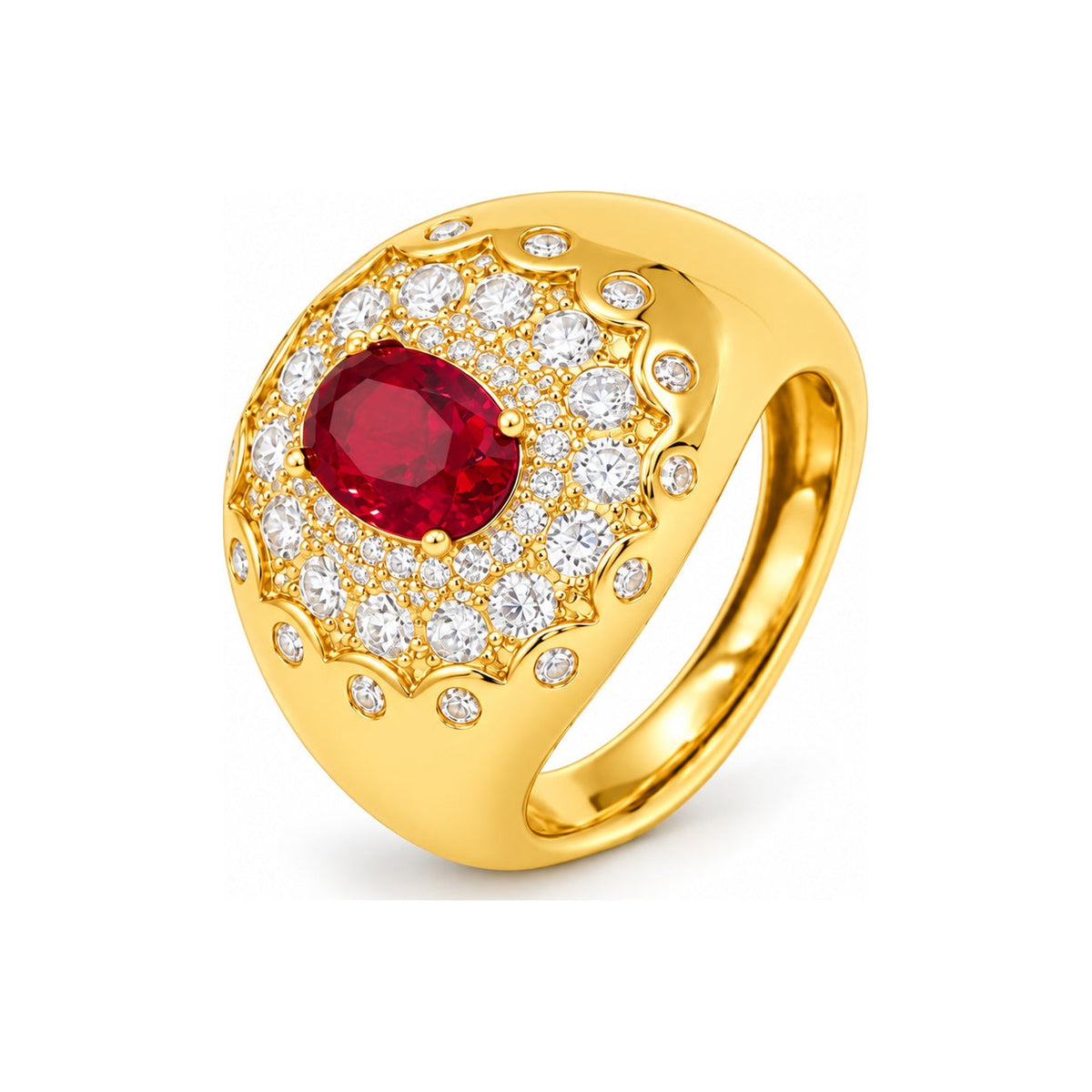 Anello Ersilia finitura oro giallo - pietra rosso