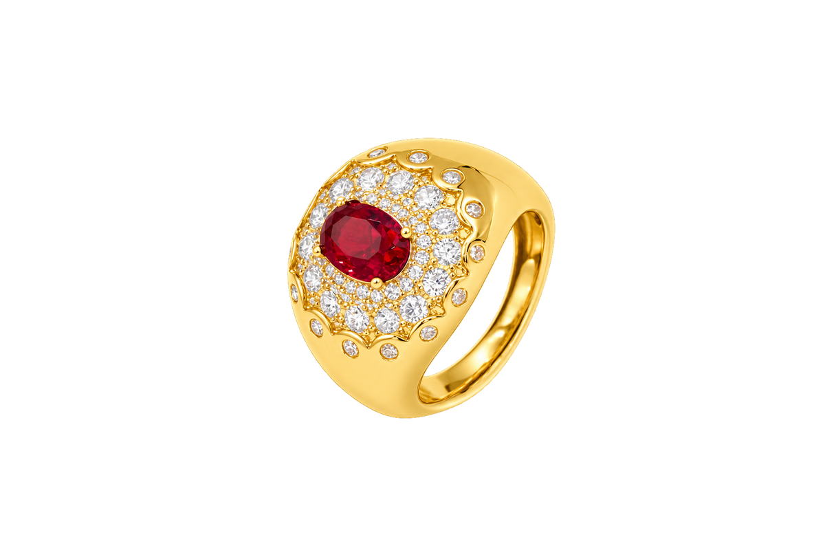 Anello Ersilia finitura oro giallo - pietra rosso
