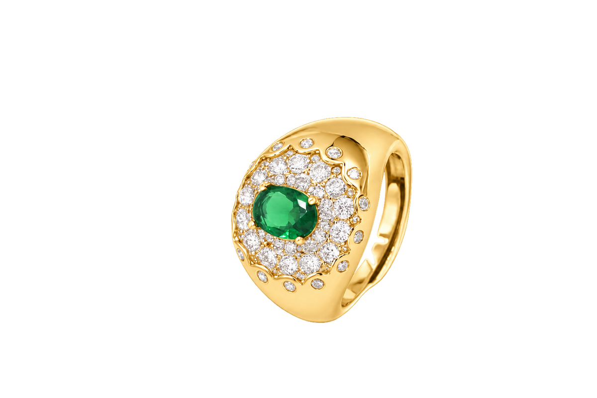 Anello Ersilia finitura oro giallo - pietra verde
