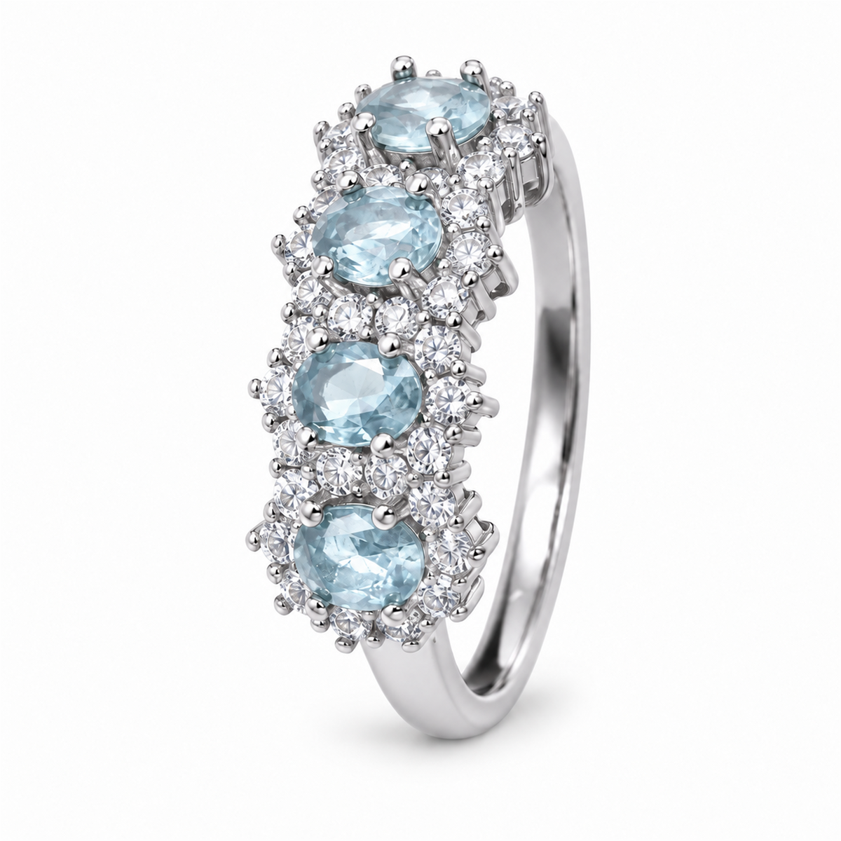 Anello Kate quattro castoni - azzurro