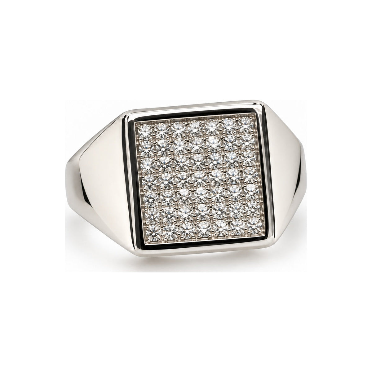 Anello scudo quadro luce argentato su sfondo bianco