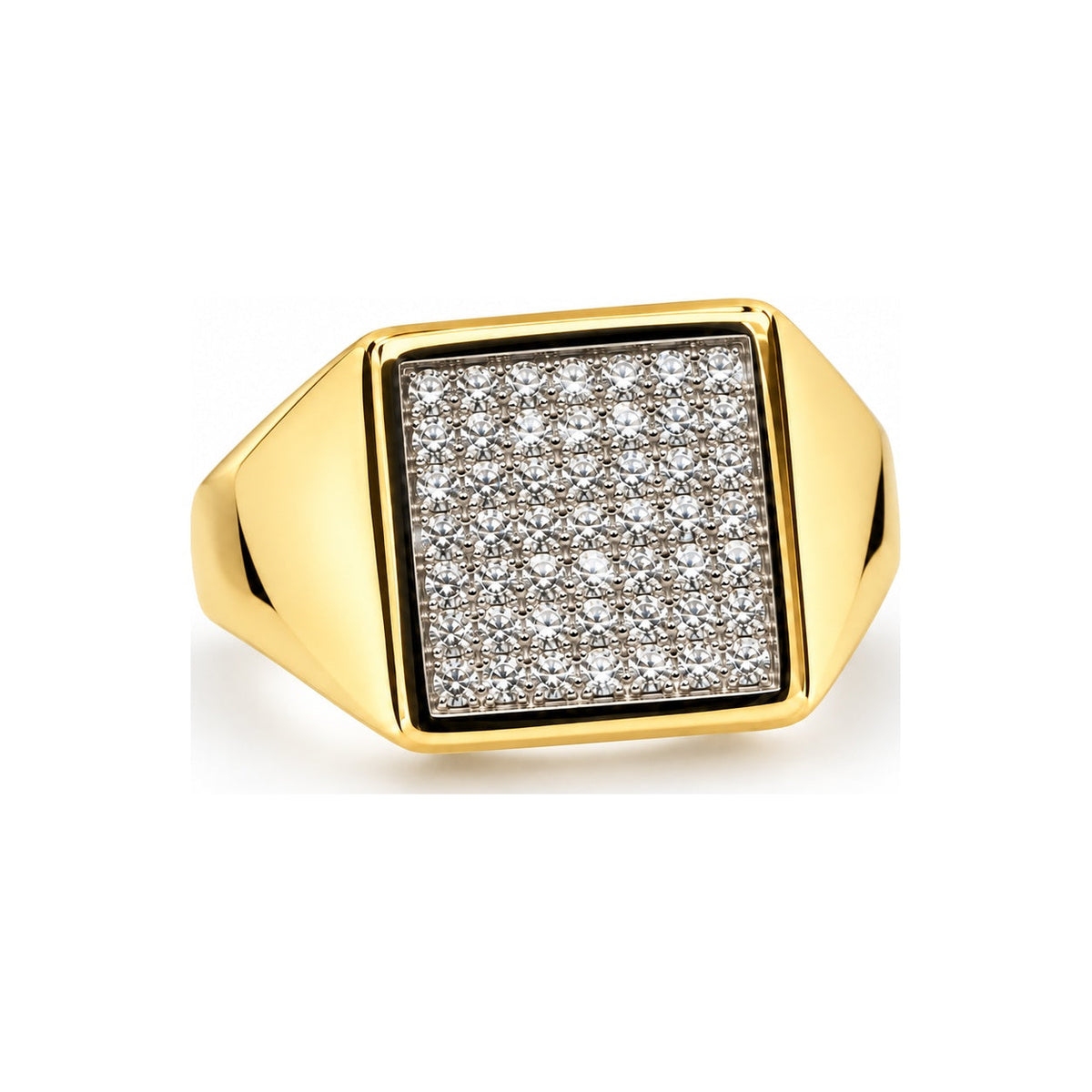 Anello scudo quadro luce versione oro giallo su sfondo bianco