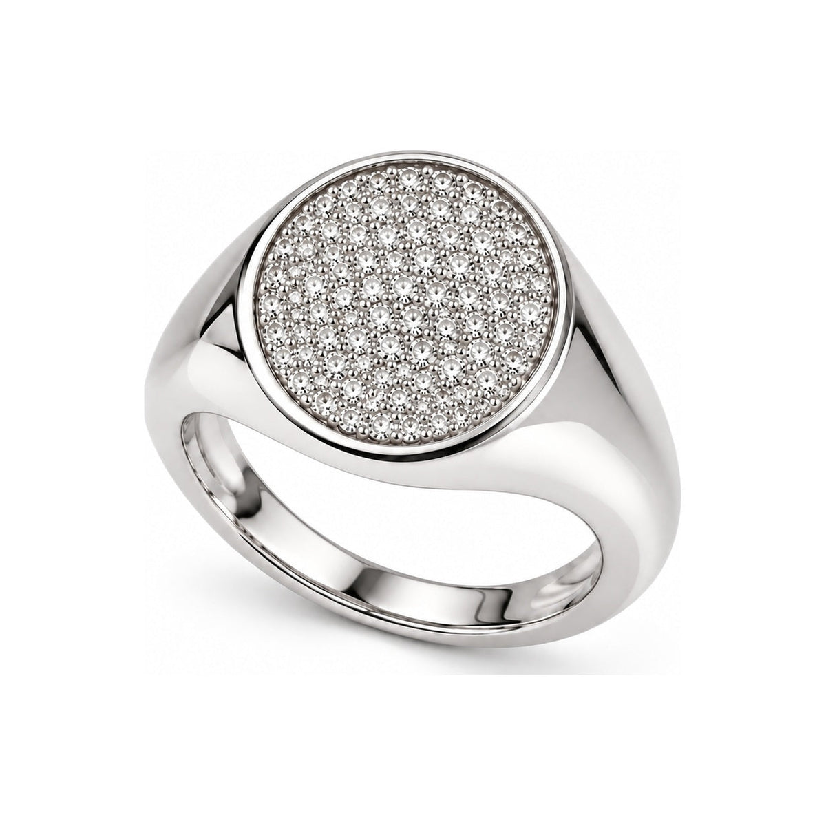 Anello scudo tondo luce argentato su sfondo bianco