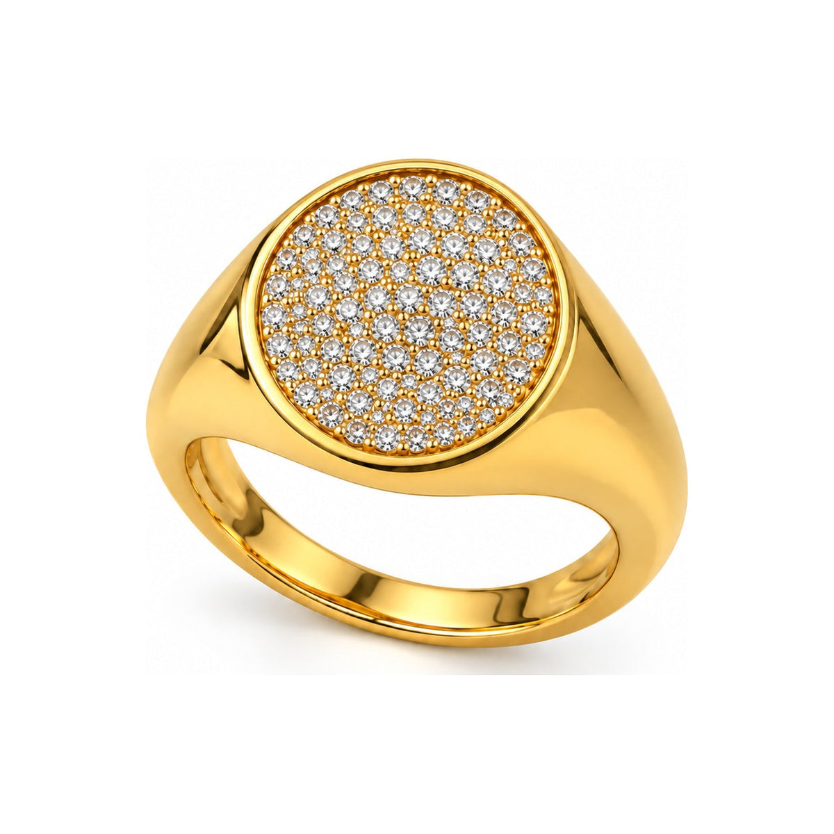 Anello scudo tondo luce dorato su sfondo bianco