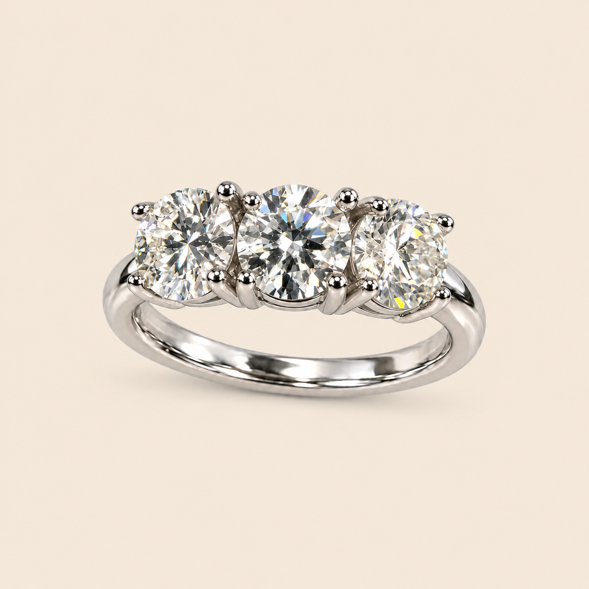 Anello Trilogy argento 925 con moissanite - vista frontale