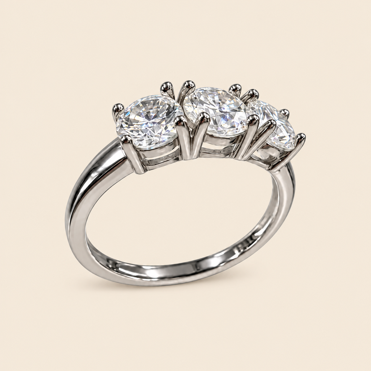 Anello Trilogy argento 925 con moissanite - vista laterale